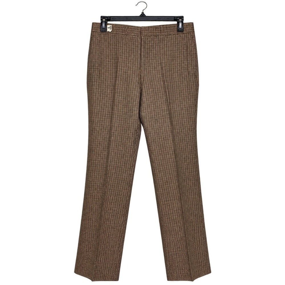 70s Corbin Wool Trousers 34x34 Flat Front Slight Flare Light Academia Gun Check